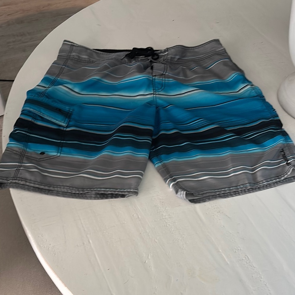 O'Neill Blue and Gray Board Shorts Dynamic Stripes